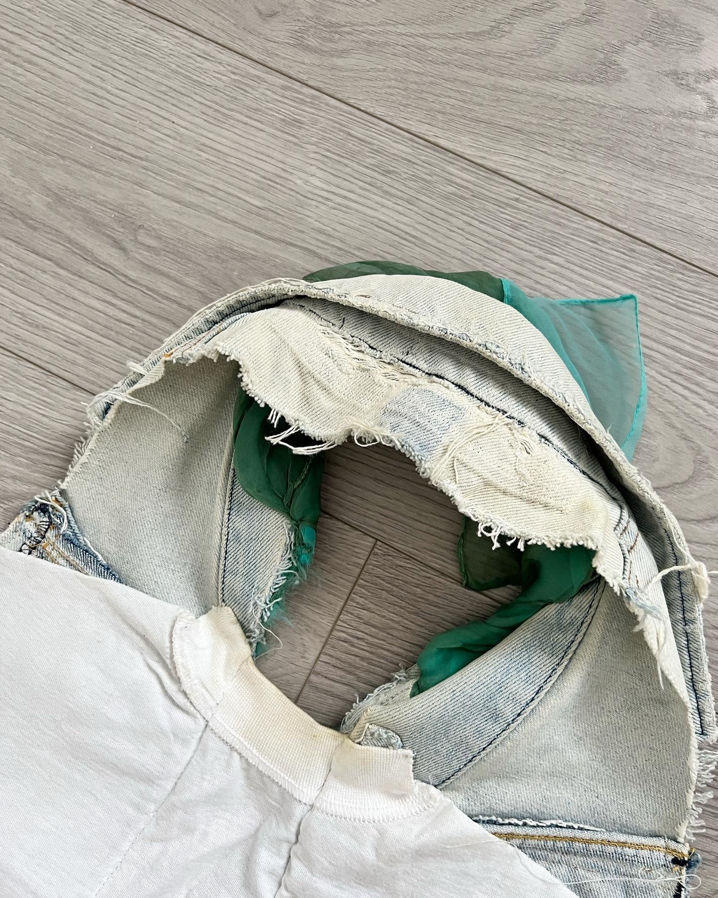 Martin Margiela Artisanal Line 0 SS2004 Re-Constructed Trompe L'oeil Denim Shawl Vest - One Size