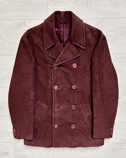 Helmut Lang 1990s Moleskin Insulated Burgundy Peacoat - Size Medium