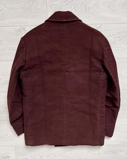 Helmut Lang 1990s Moleskin Insulated Burgundy Peacoat - Size Medium