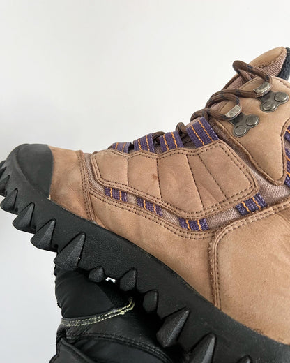 Salomon Early 2000s Vintage Contagrip Rugged Sole Boots - A pair of Salomon boots that have defied time, being more popular now than ever before. The boots feature a suede upper, with contrasting purple groves, a heel tab and boot lock toe. Overall an iconic pair of Salomons great for the outdoors or urban environments