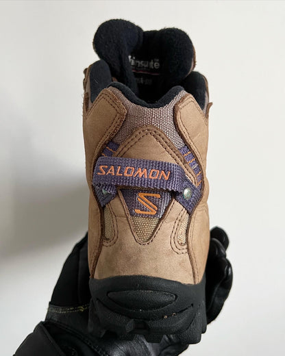 Salomon Early 2000s Vintage Contagrip Rugged Sole Boots - A pair of Salomon boots that have defied time, being more popular now than ever before. The boots feature a suede upper, with contrasting purple groves, a heel tab and boot lock toe. Overall an iconic pair of Salomons great for the outdoors or urban environments