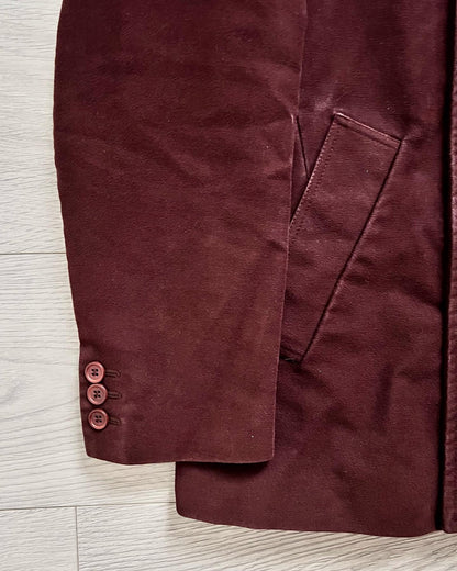 Helmut Lang 1990s Moleskin Insulated Burgundy Peacoat - Size Medium